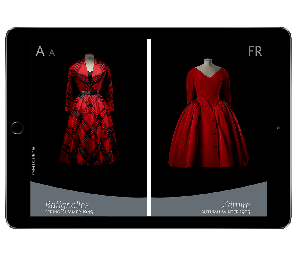 Screenshot of two of the dresses on the ROM Dior iPads.