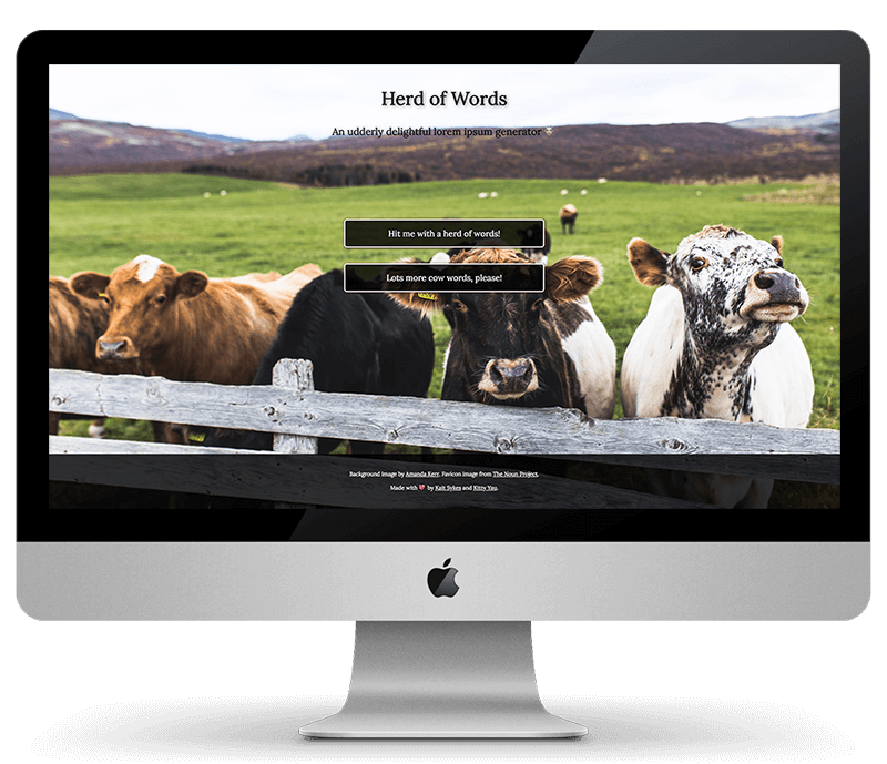 Screenshot of Cow Ipsum homepage.
