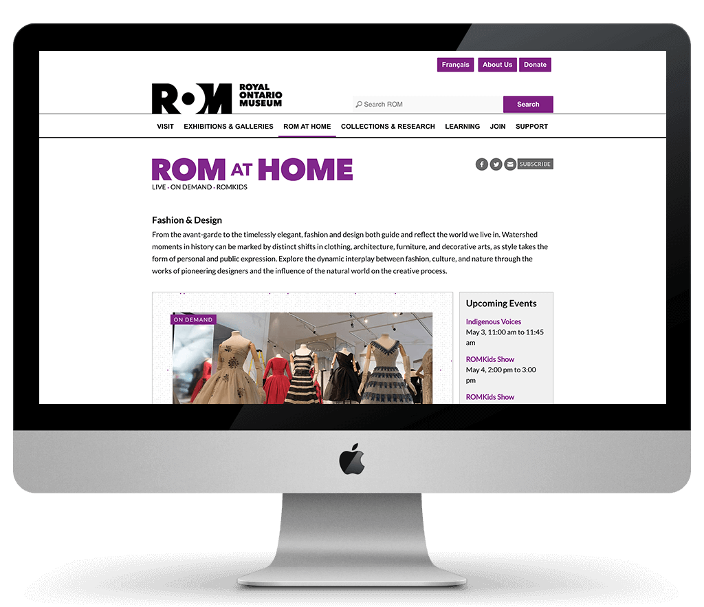 Screenshot of Royal Ontario Museum ROM at Home landing page.