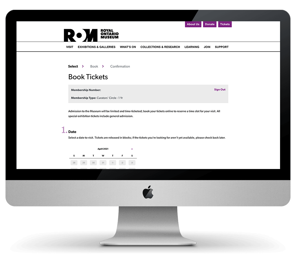 Screenshot of Royal Ontario Museum ticketing website.